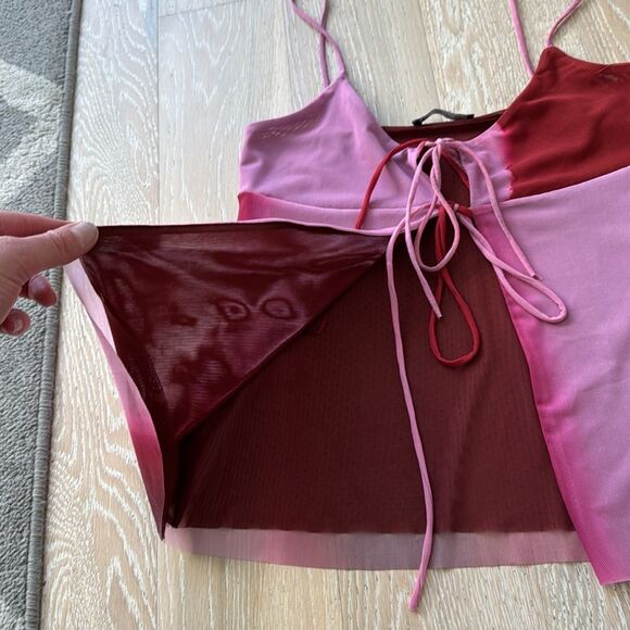 ZARA Tie-Front Layered Chiffon Cami Tank Top Tie-Dye Pink SzL - Picture 7 of 13